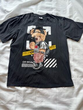 Off-White Black Teddy Bear Selfie Graphic Tee - Men